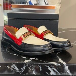 Christian Dior Red, White & Blue Color Block Leather Loafer w/gold plated detail